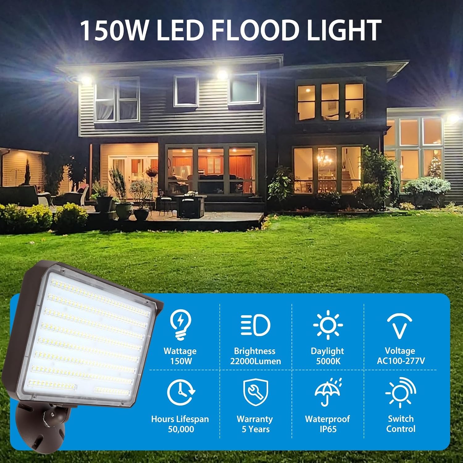 150W IP65 LED Outdoor Flood Light 1 Pack