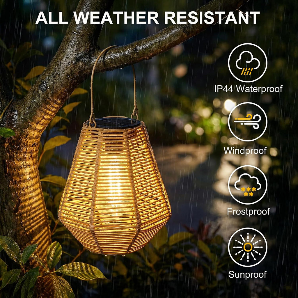 Rattan Hanging Solar Lanterns (2 Pack)