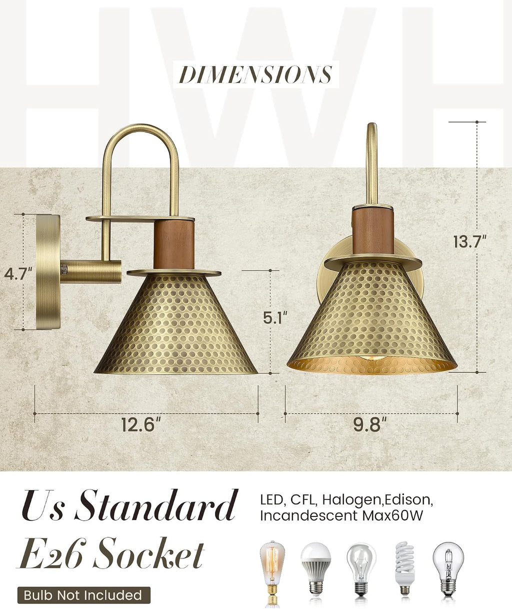 Antique Brass Industrial Wall Sconces 2 Pack