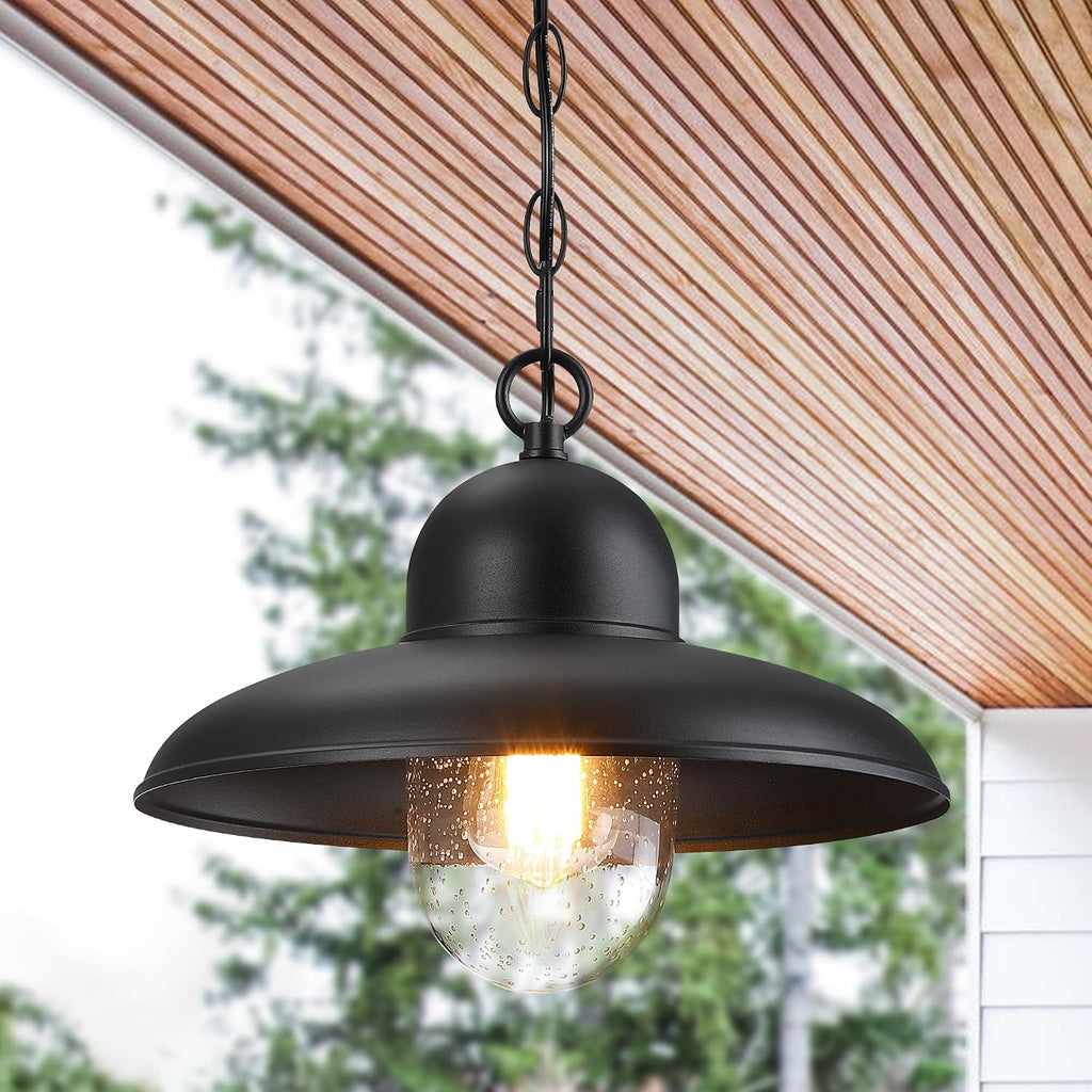 Black Farmhouse Bubble Glass Outdoor Pendant Light