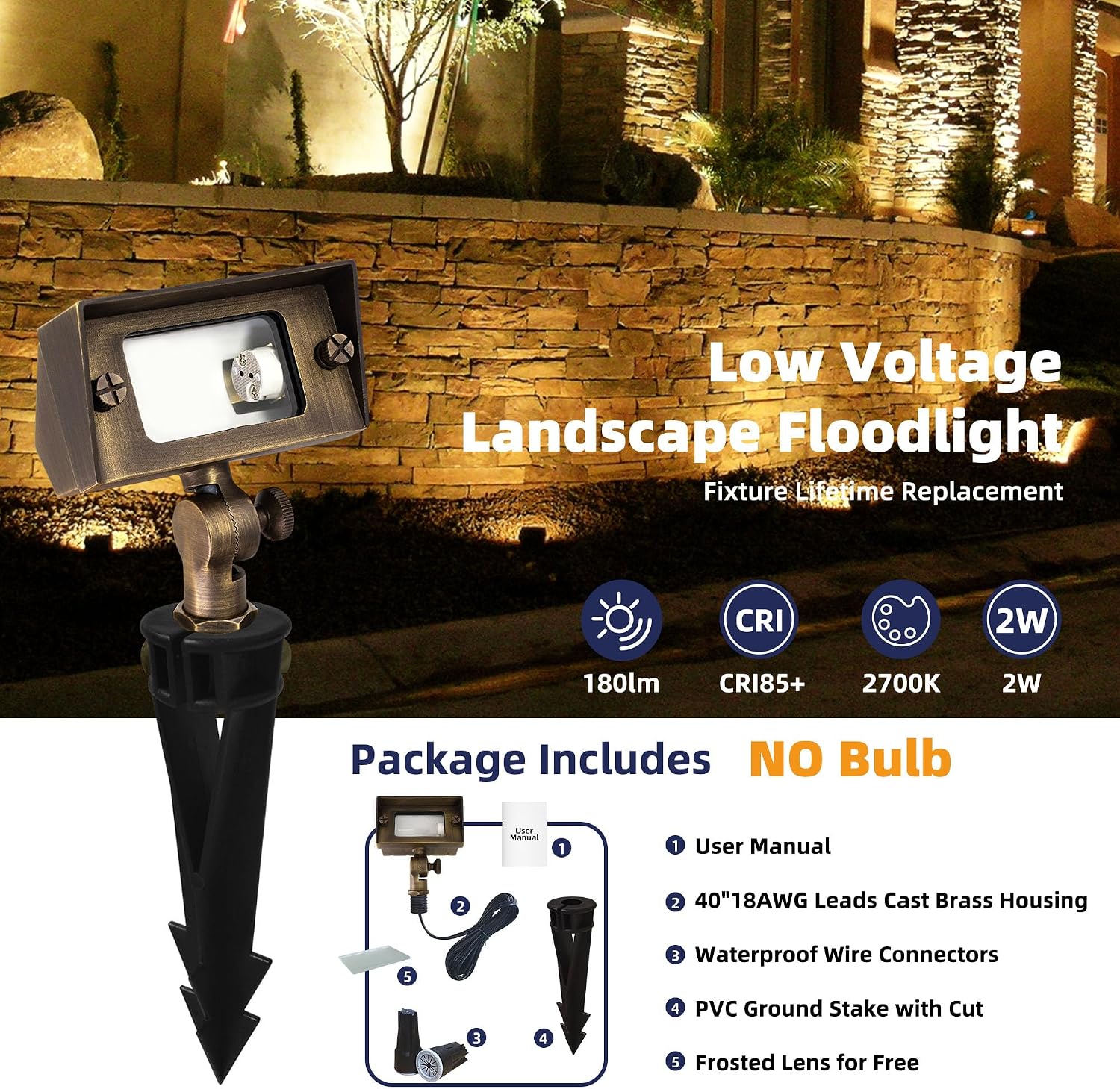12V Cast Brass Landscape Flood Light 1 Pack