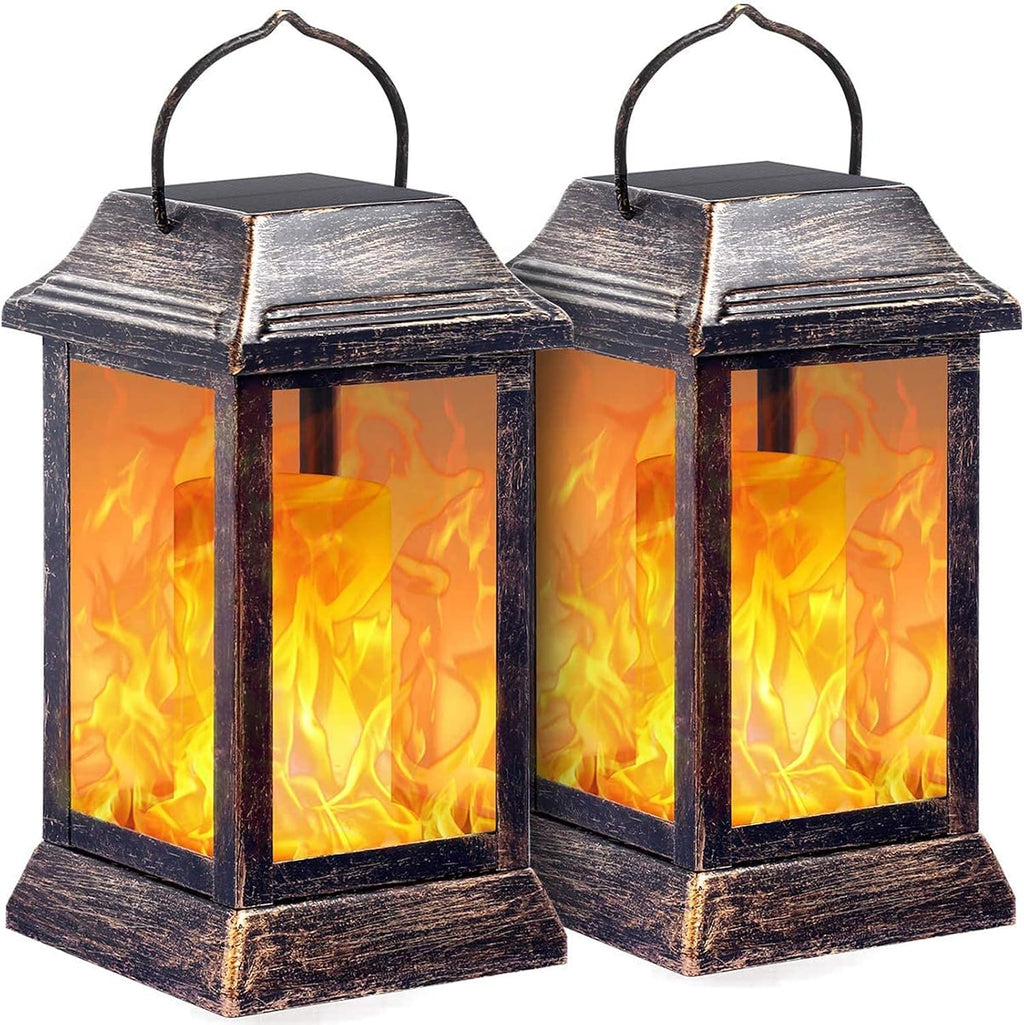 Bronze Flame Solar Lanterns, 2 Pack