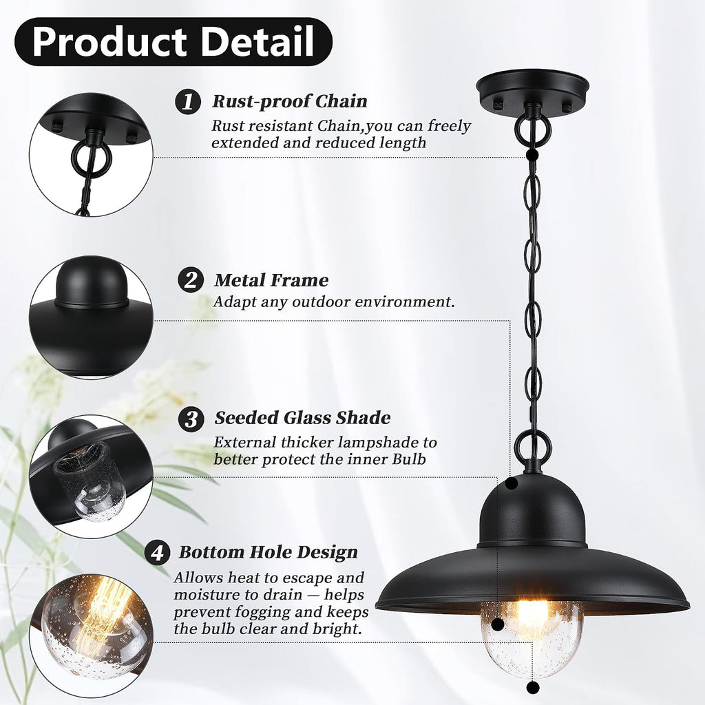 Black Farmhouse Bubble Glass Outdoor Pendant Light