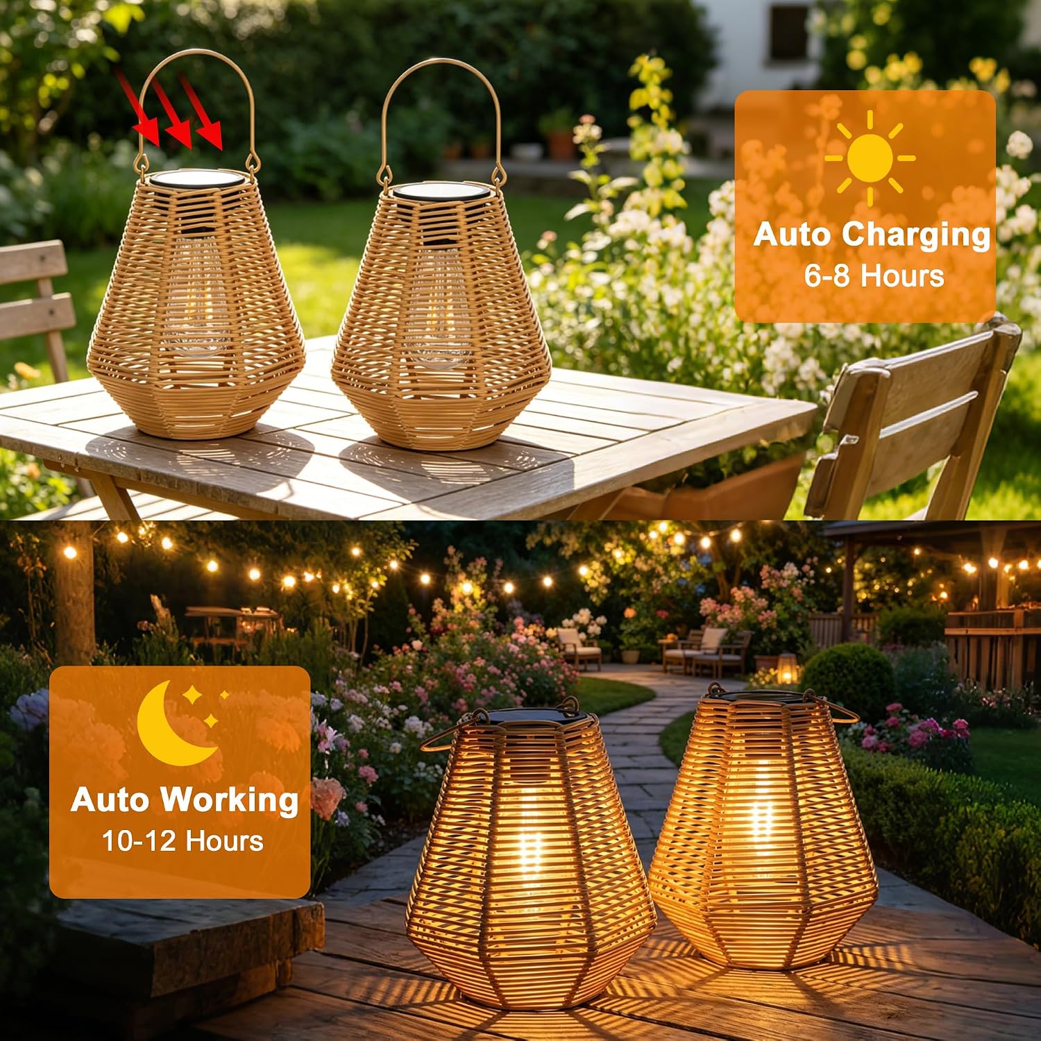 Rattan Edison Solar Lanterns 2 Pack