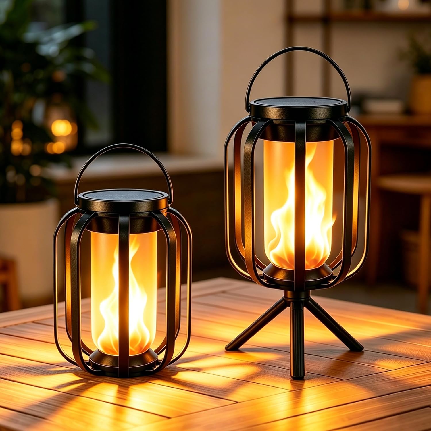 Dual Charge Flame Solar Lanterns 2 Pack