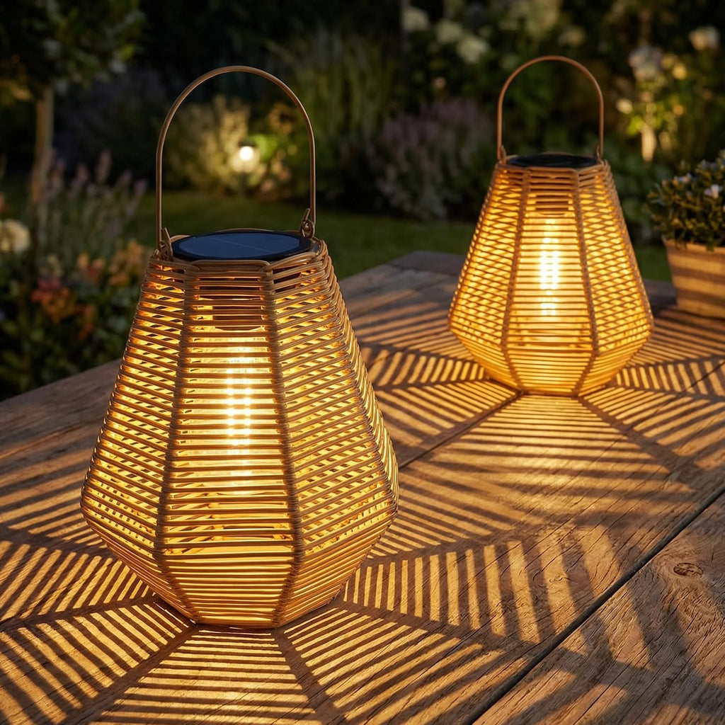 Rattan Hanging Solar Lanterns (2 Pack)