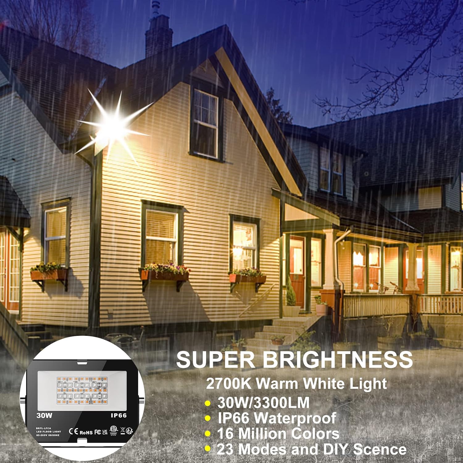 30W Bluetooth RGB Smart Flood Lights 6 Pack