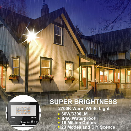 6 Pack 30W Bluetooth RGB Smart Flood Lights