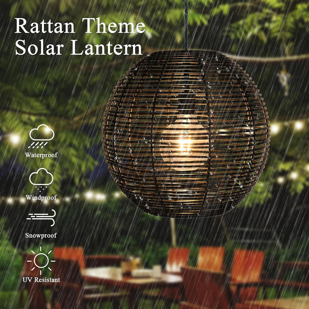 Rattan Solar Outdoor Pendant Chandelier with Remote