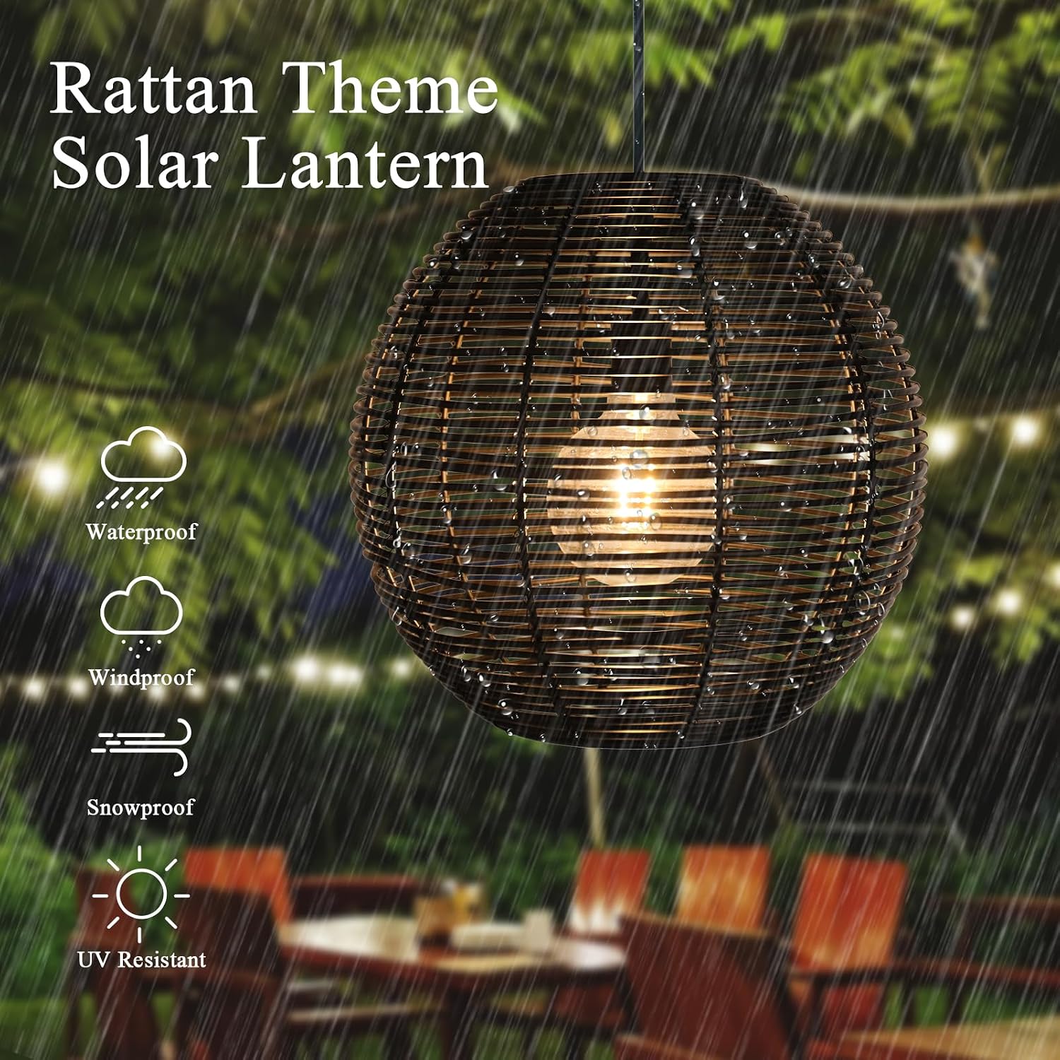 Rattan Solar Outdoor Pendant Chandelier with Remote