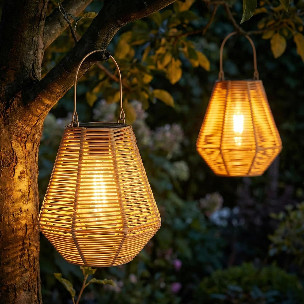 Rattan Edison Solar Lanterns 2 Pack
