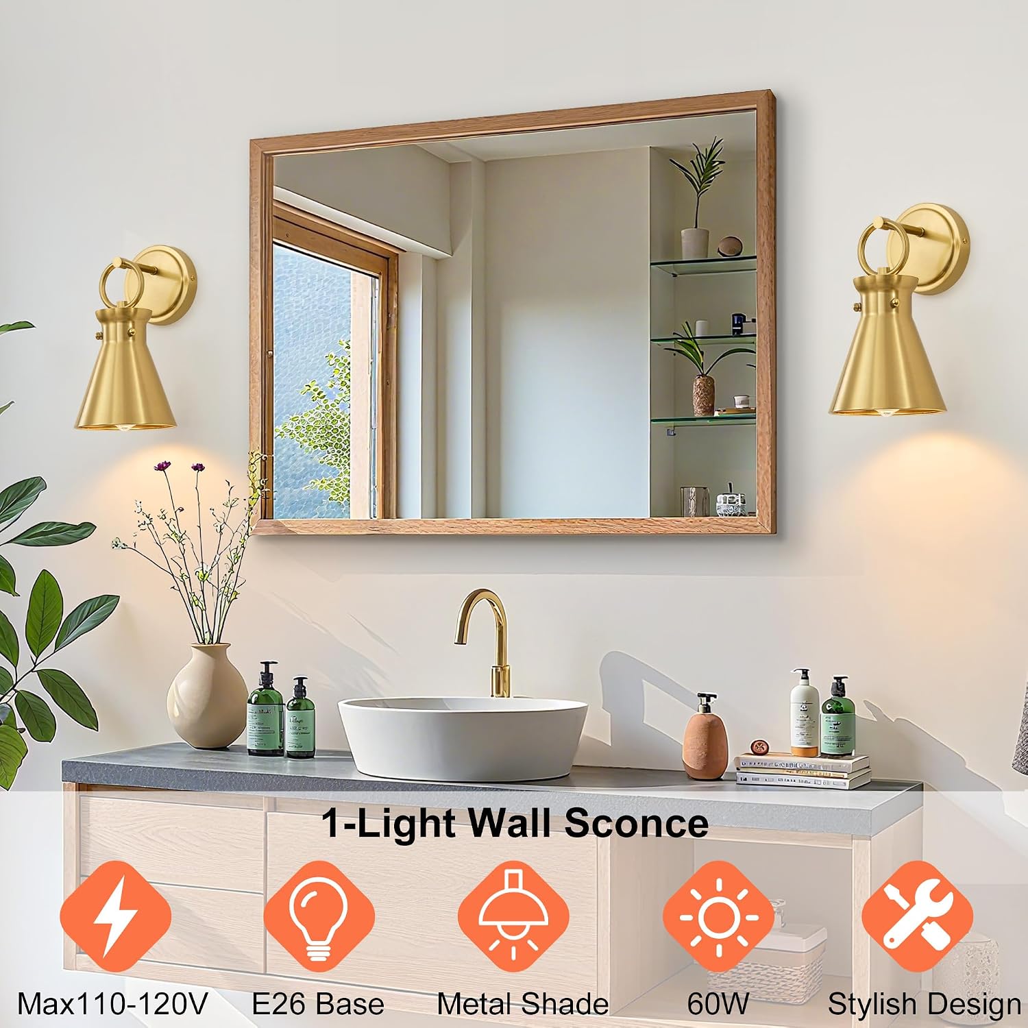 Gold Bathroom Wall Sconce 1 Pack