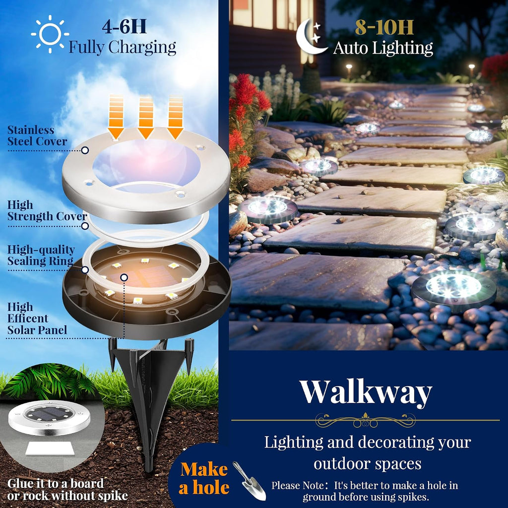 8 LED Solar Ground Lights 12 Pack
