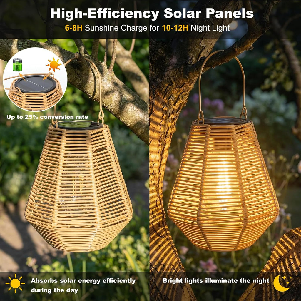 Rattan Hanging Solar Lanterns (2 Pack)
