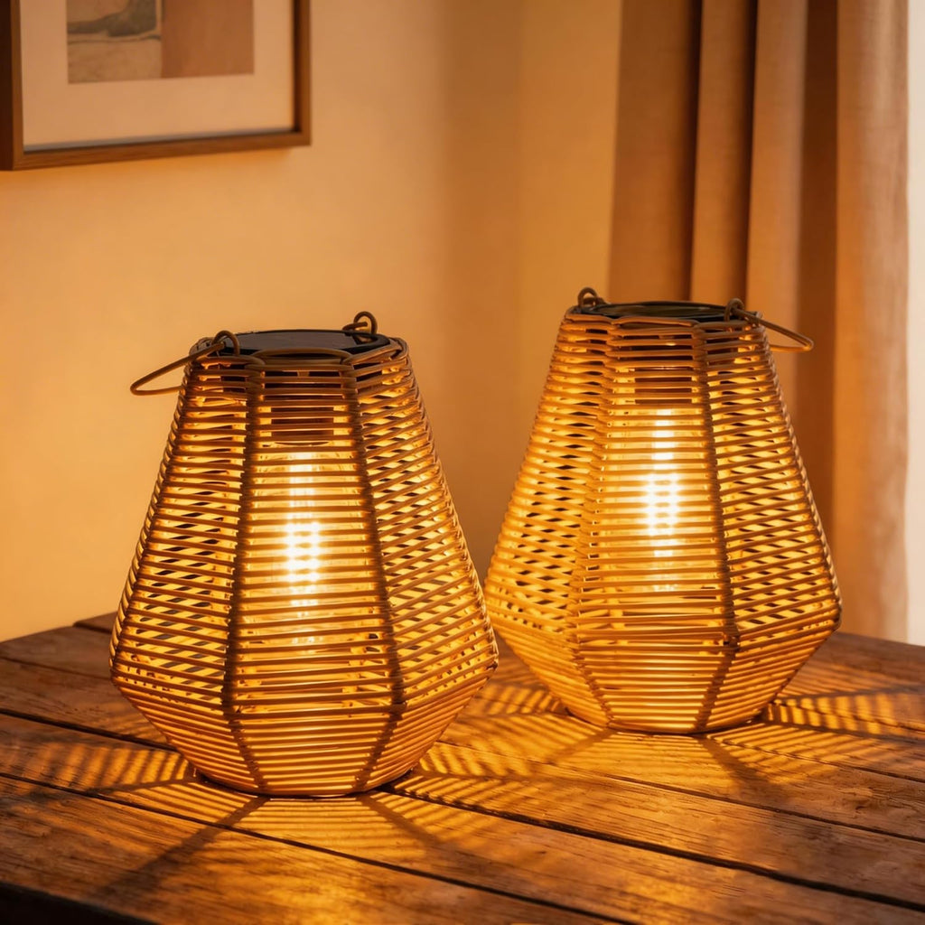 Rattan Hanging Solar Lanterns (2 Pack)