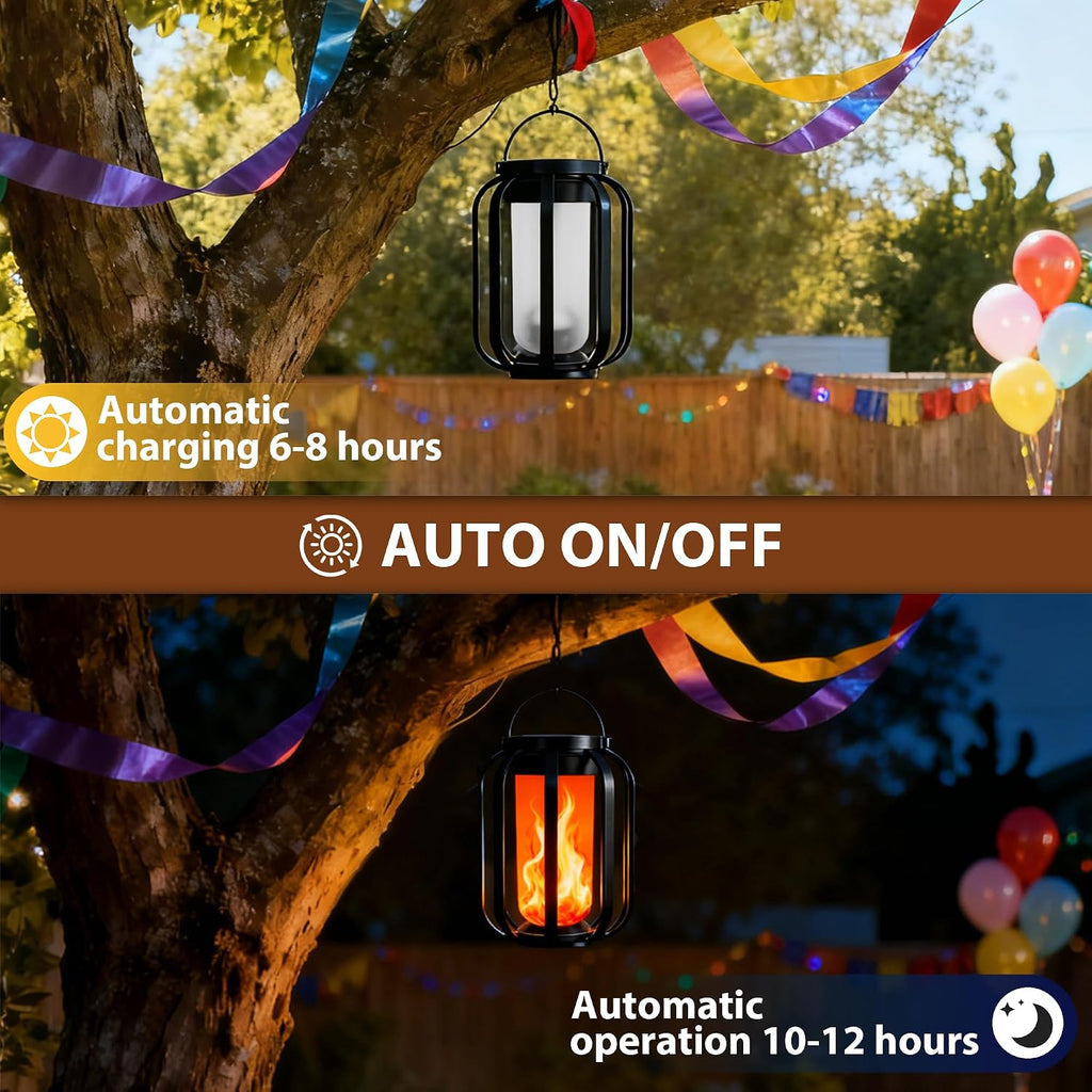 Dual Charge Flame Solar Lanterns 2 Pack