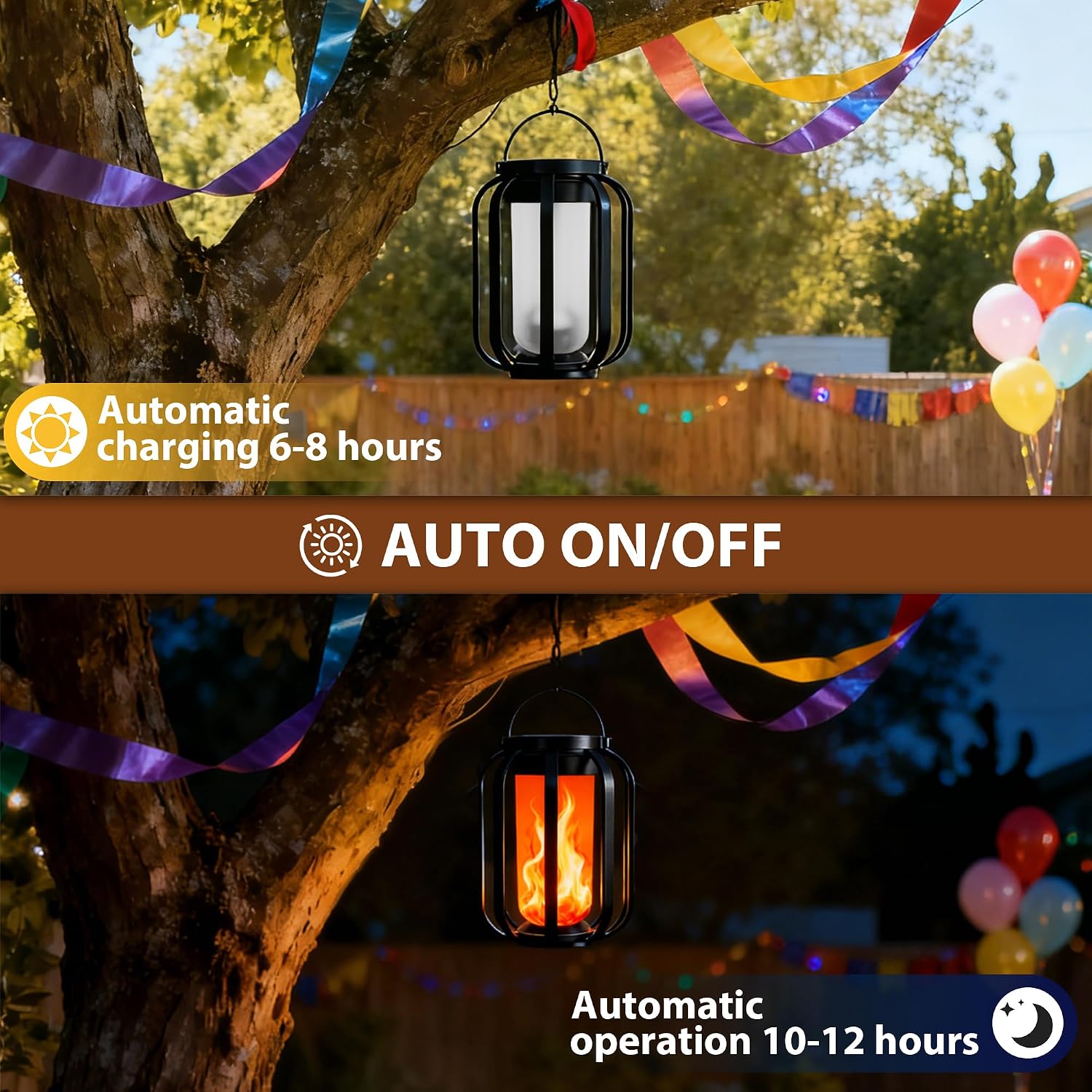 Dual Charge Flame Solar Lanterns 2 Pack
