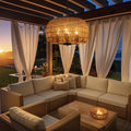 Rattan Solar Outdoor Chandelier 4-Light