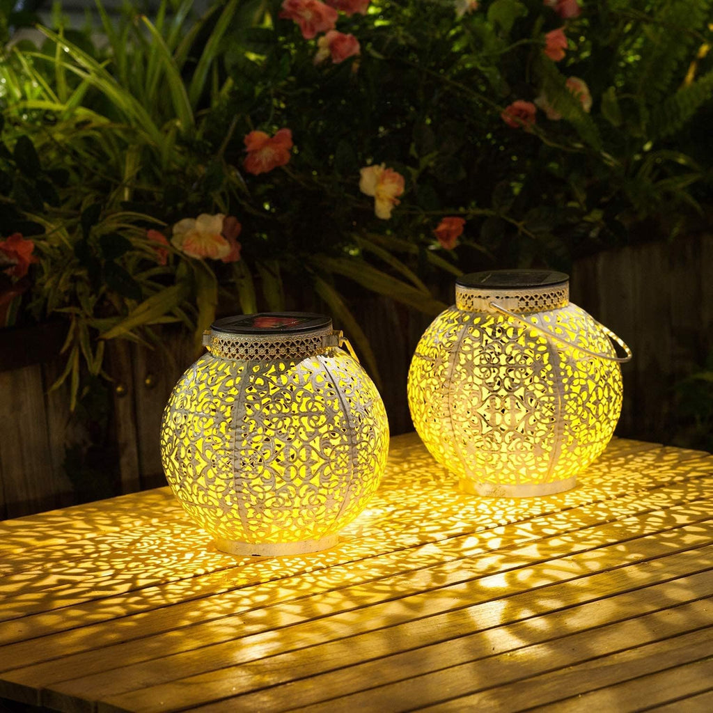 White Retro Solar Lanterns 2 Pack