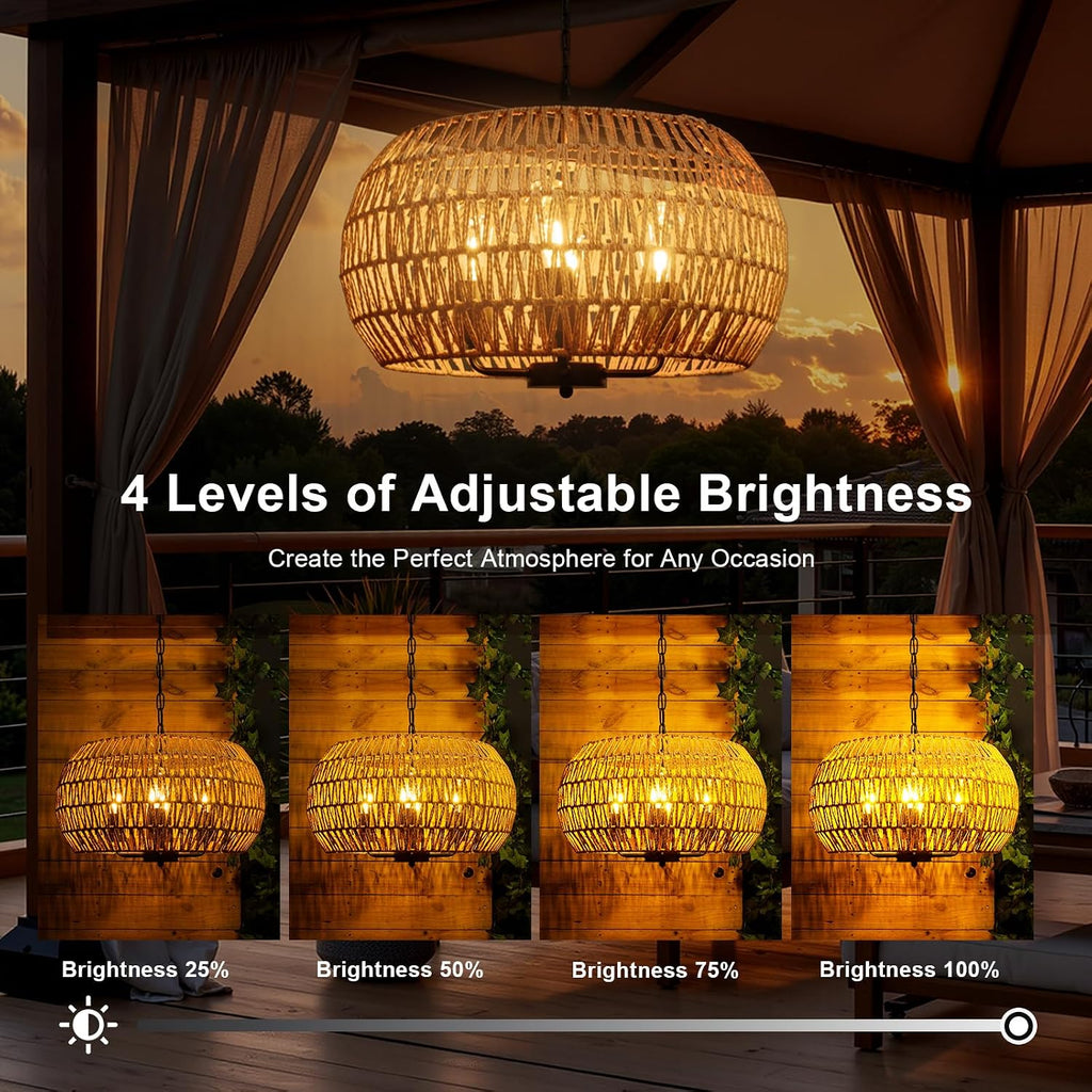 Rattan Solar Outdoor Chandelier 4-Light