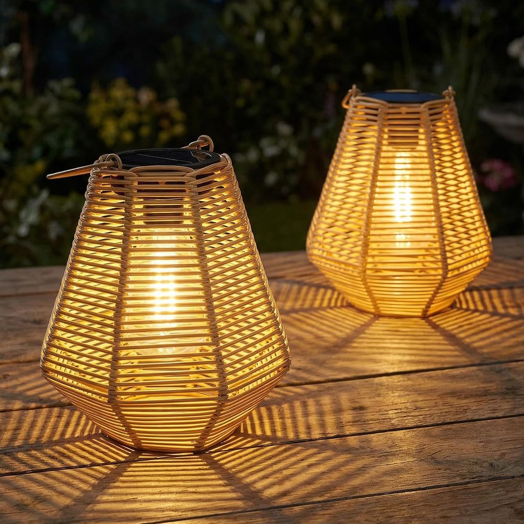 Rattan Edison Solar Lanterns 2 Pack