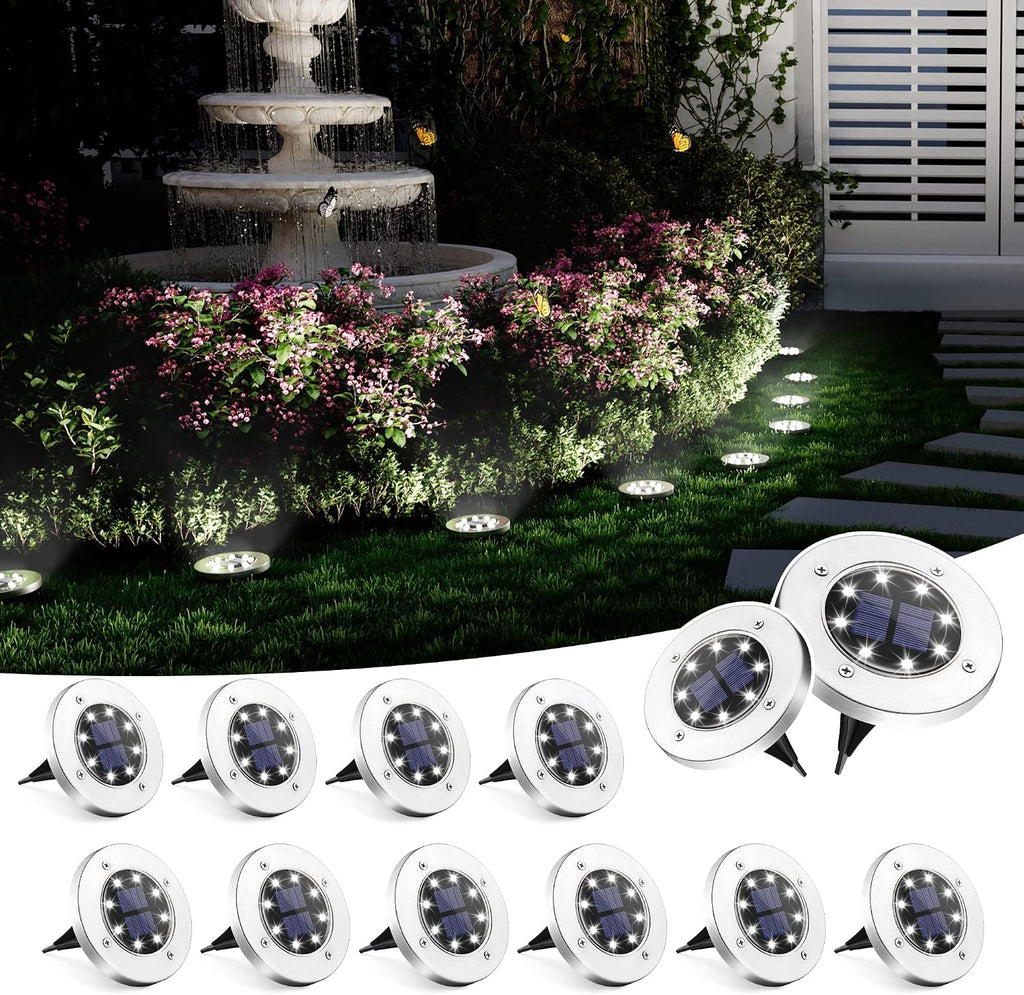 8 LED Solar Ground Lights 12 Pack